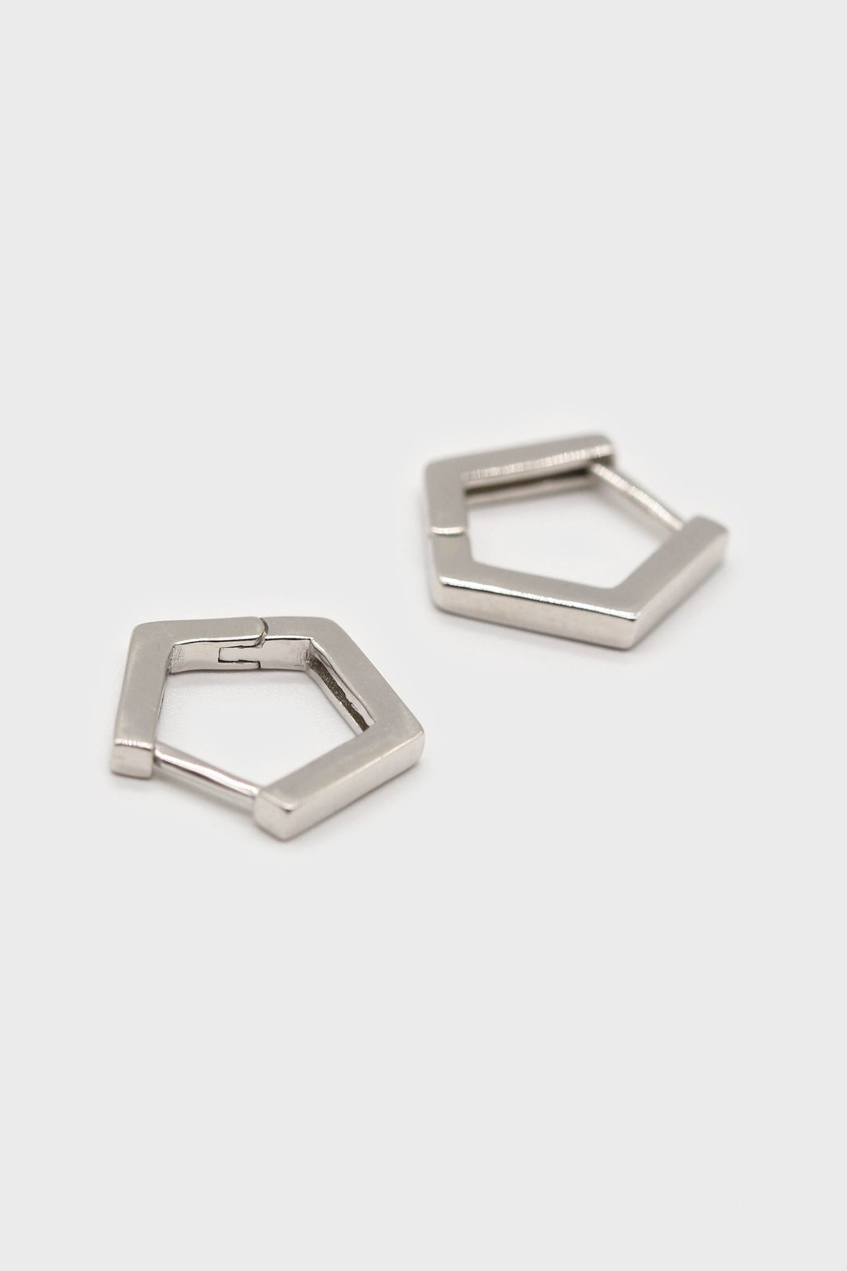 Silver small hexagon hoop earrings