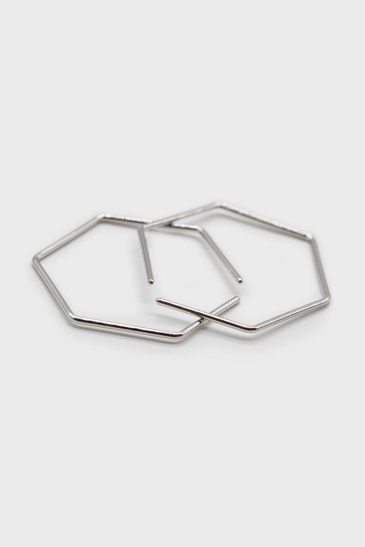 Silver large hexagon earrings