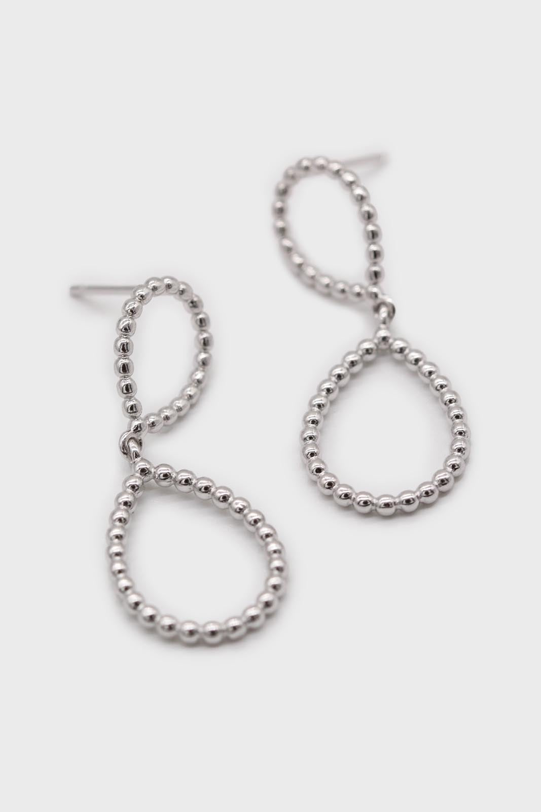 Silver pinched oval bead drop earrings