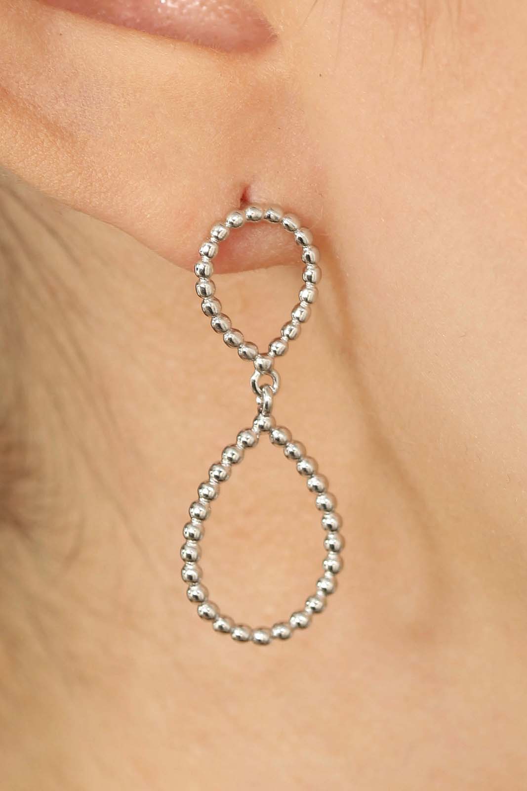 Silver pinched oval bead drop earrings