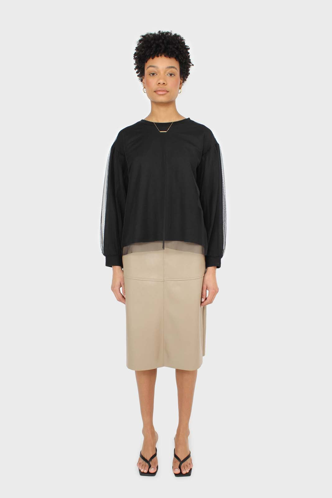 Black organza trim long sleeve sweatshirt