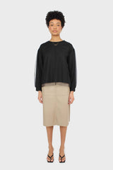 Black organza trim long sleeve sweatshirt