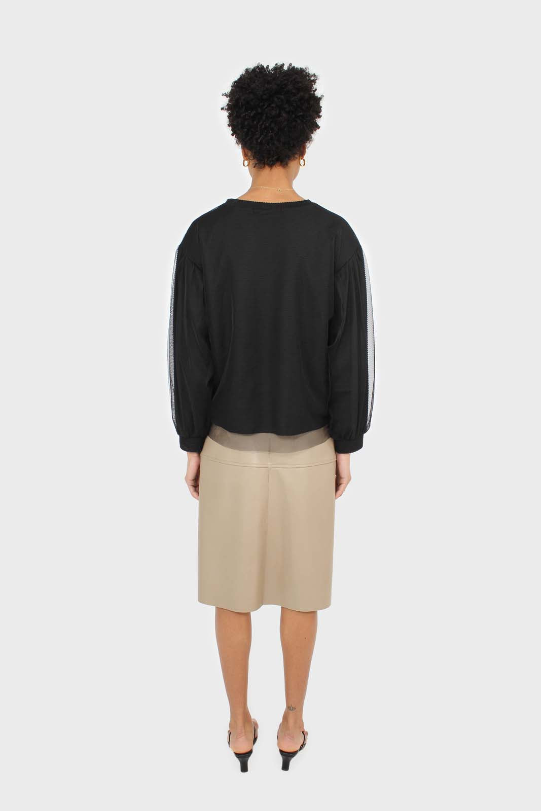 Black organza trim long sleeve sweatshirt