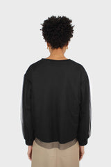 Black organza trim long sleeve sweatshirt