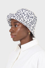 Ivory and navy leopard print bucket hat