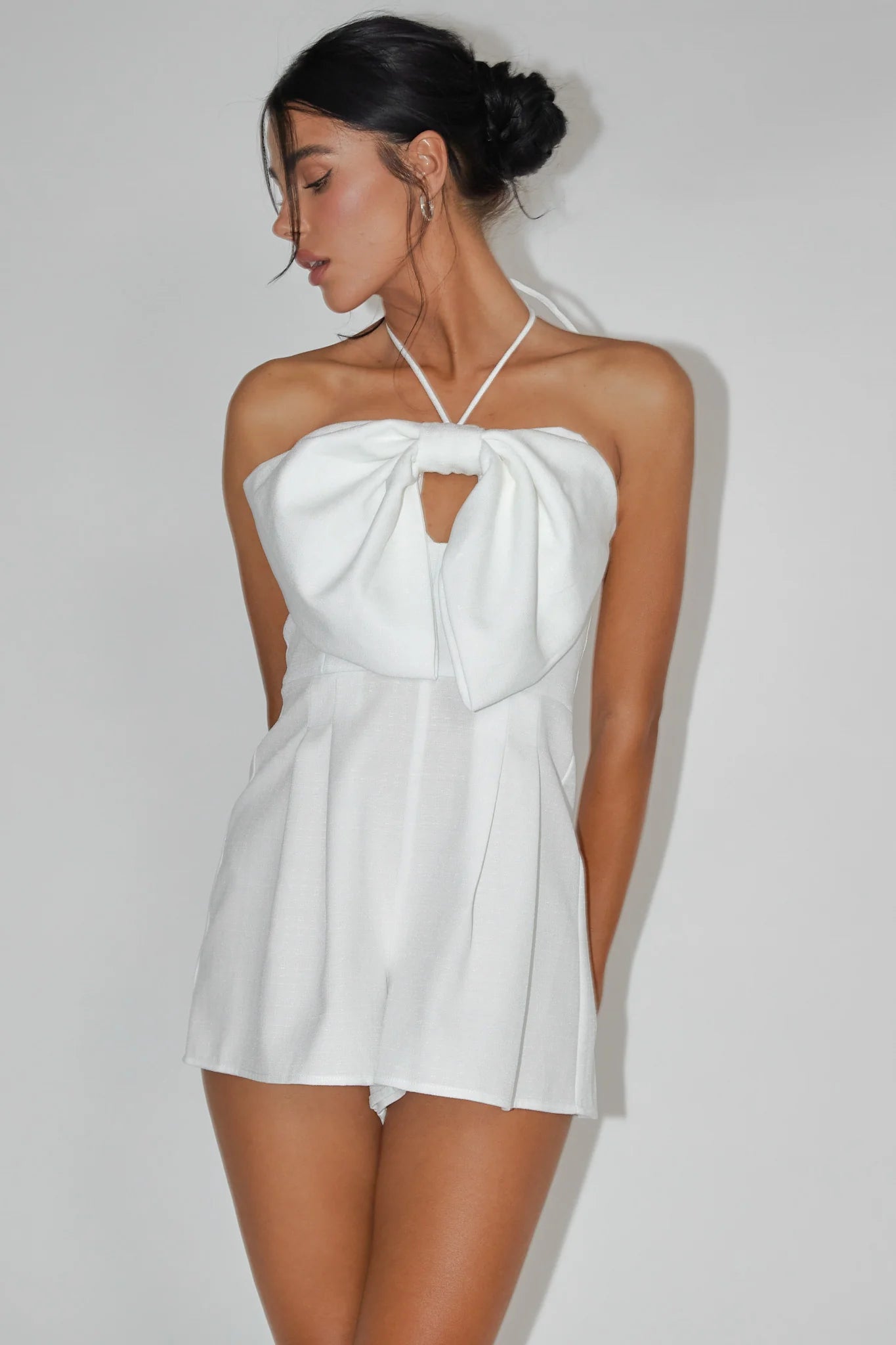 Tink Bow Bust Romper White