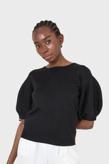 Black short balloon sleeved jumper