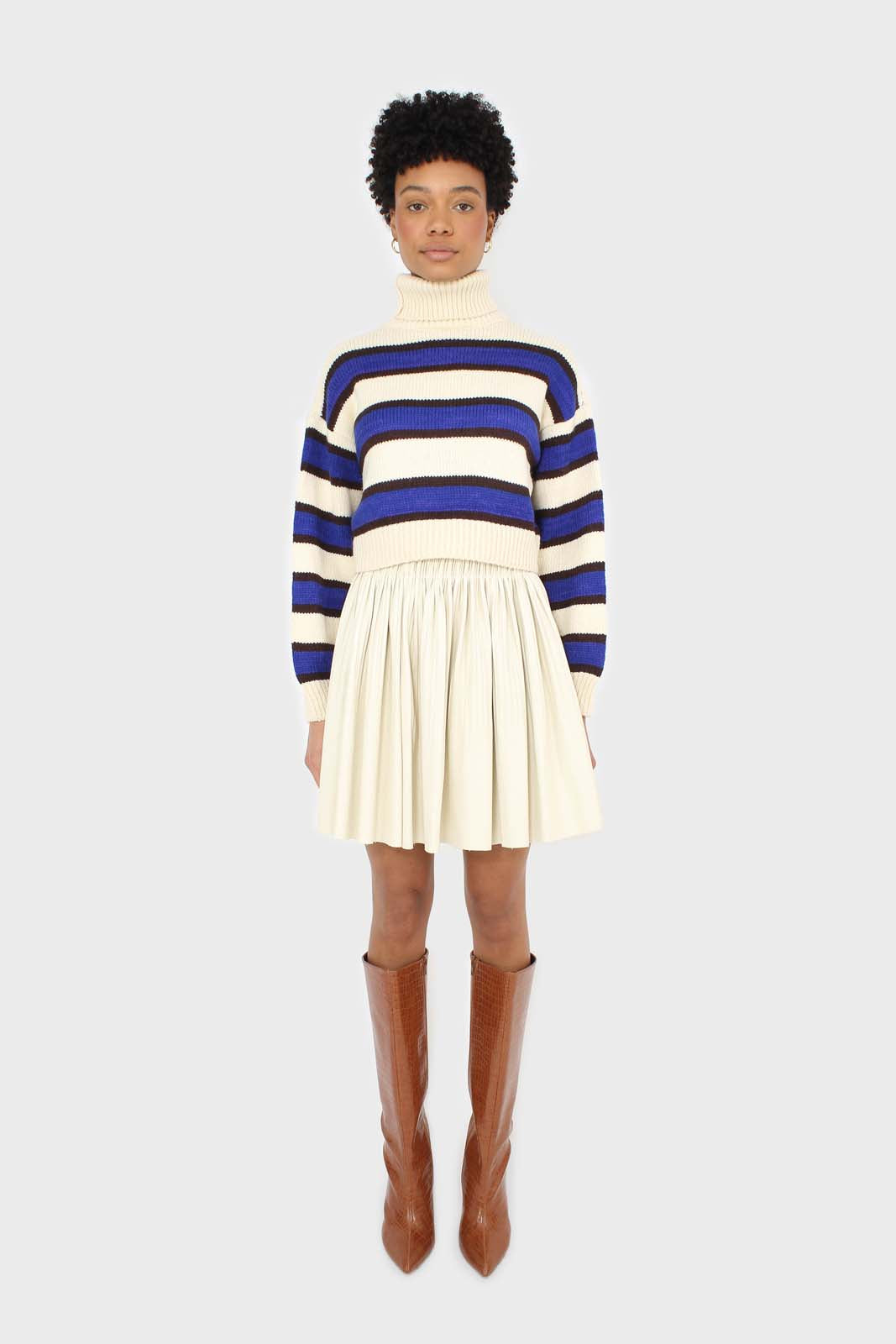 Ivory vegan leather micro pleat mini skirt