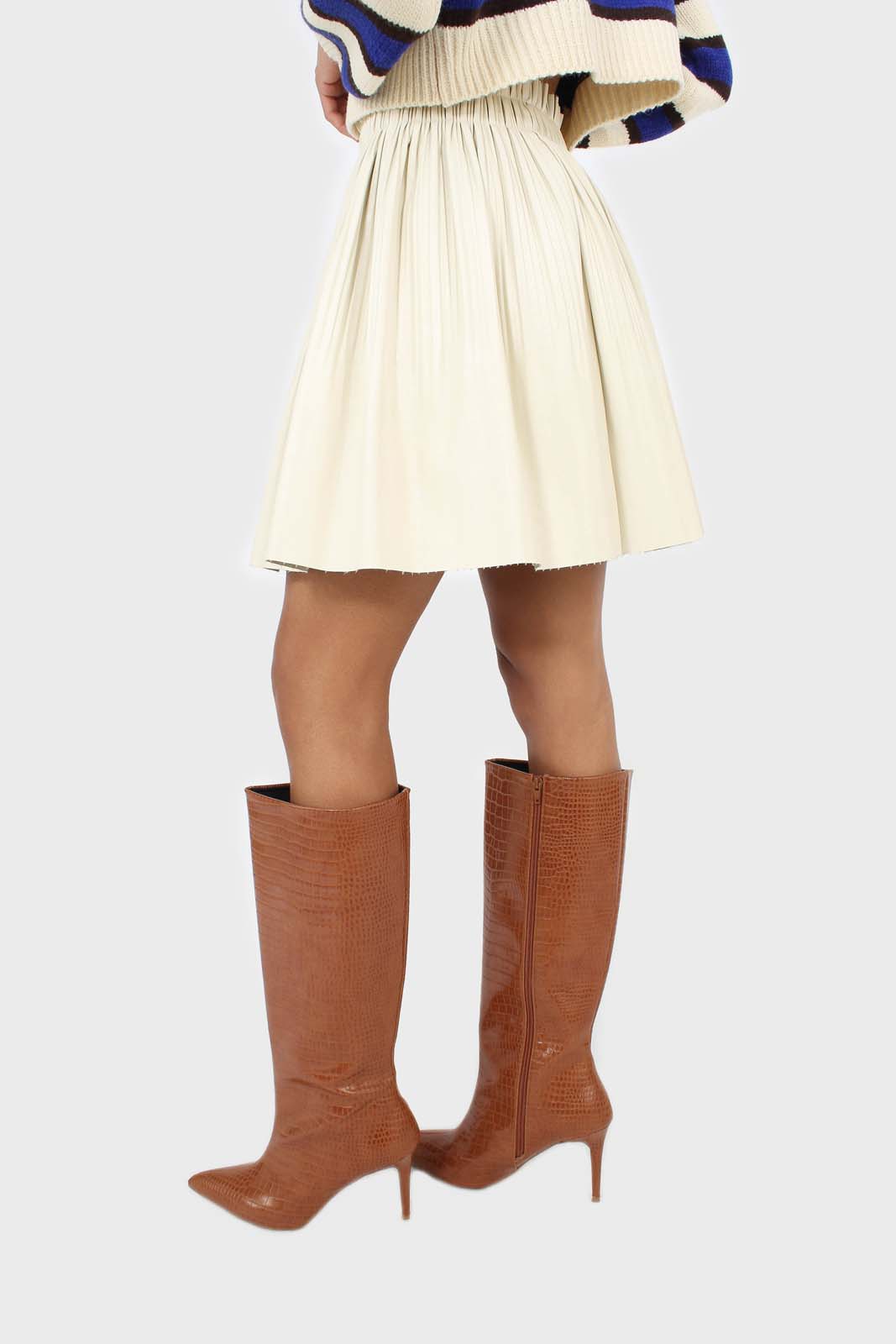 Ivory vegan leather micro pleat mini skirt