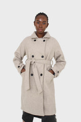 Oatmeal double breasted long coat