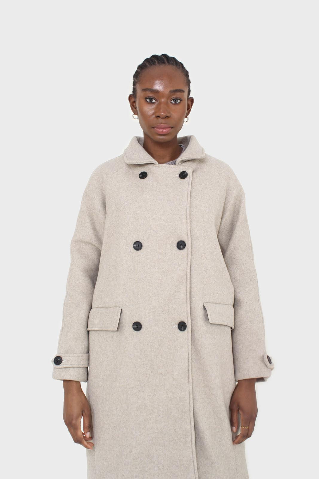 Oatmeal double breasted long coat