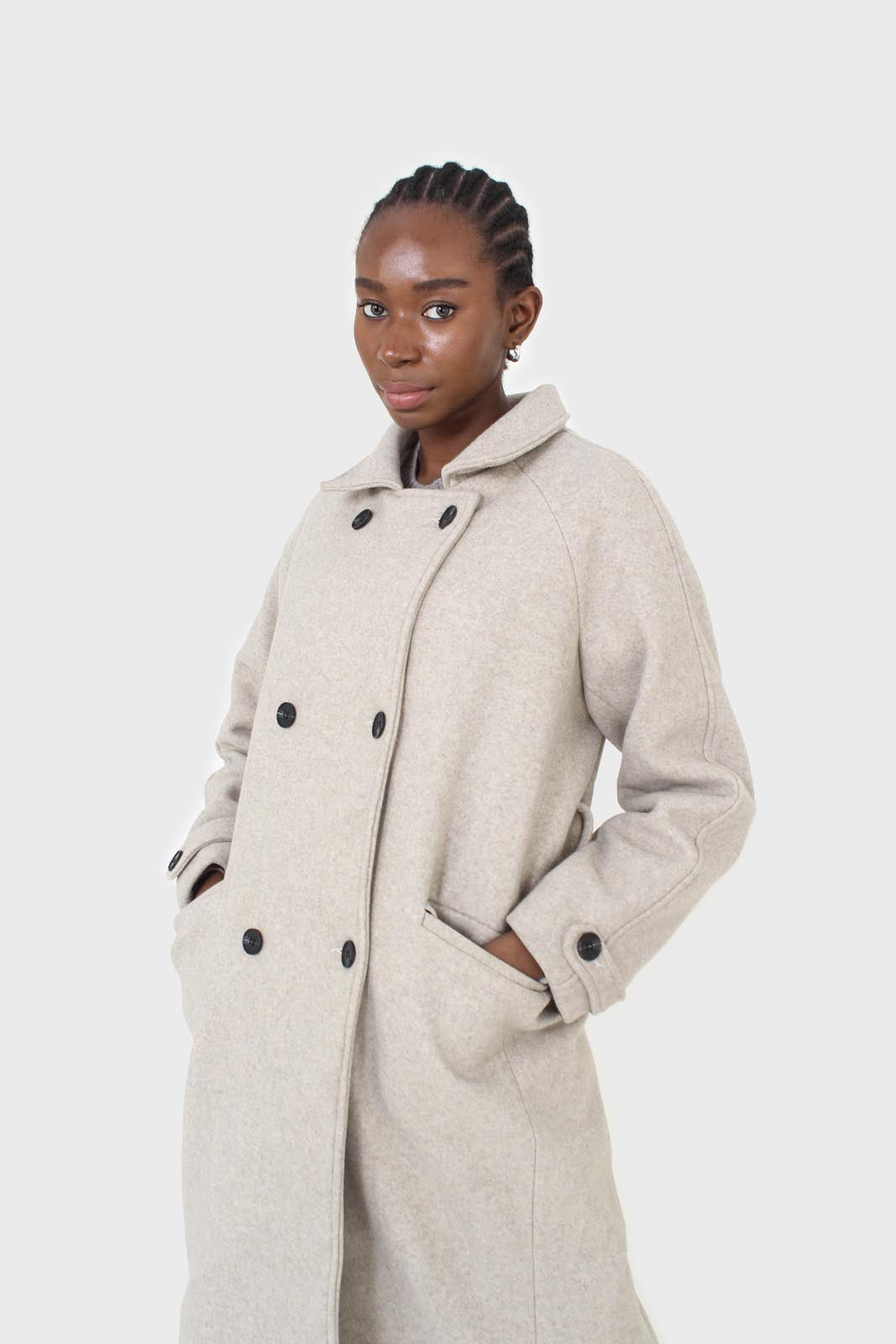 Oatmeal double breasted long coat