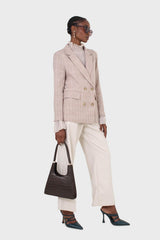 Beige and white checked blazer