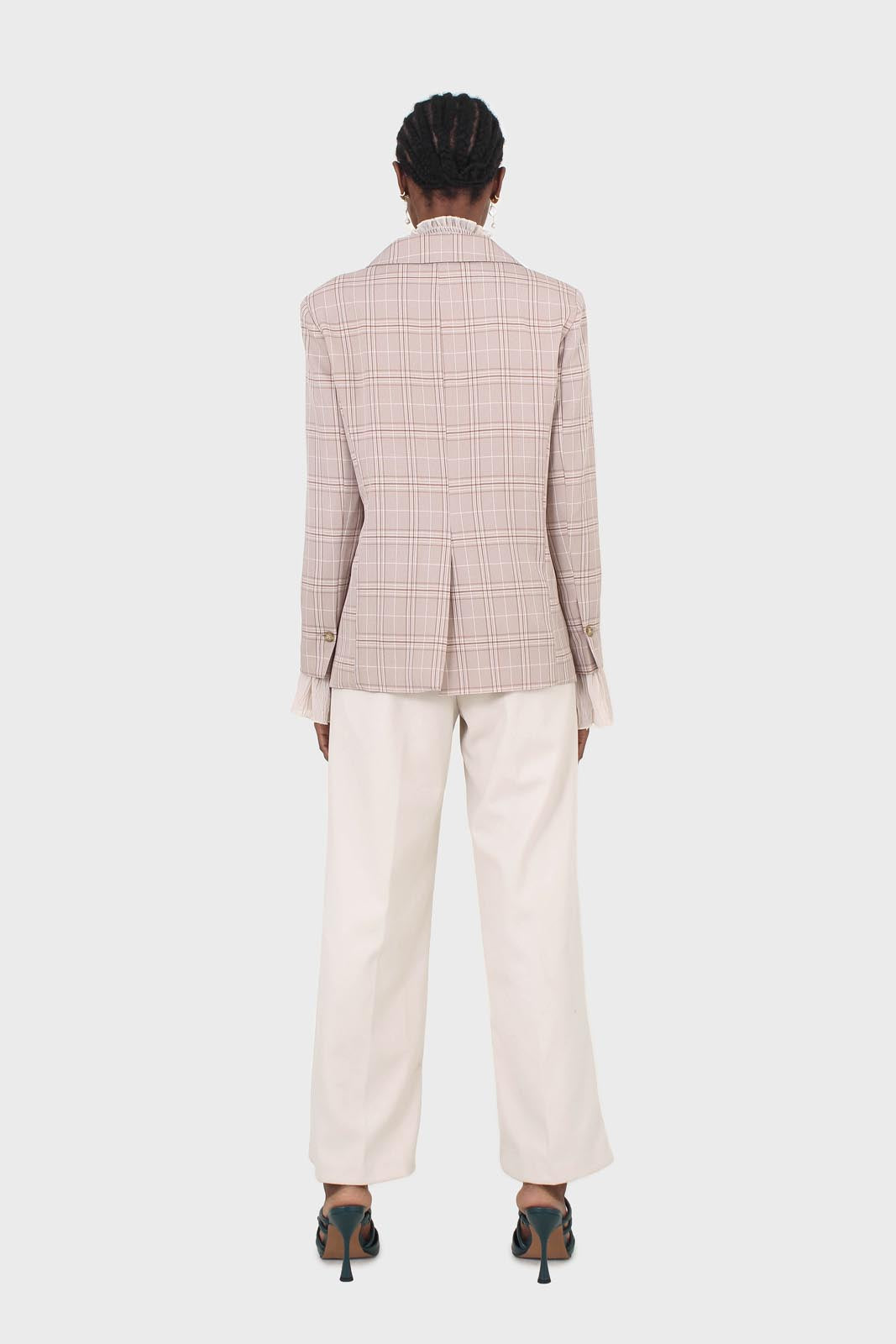 Beige and white checked blazer