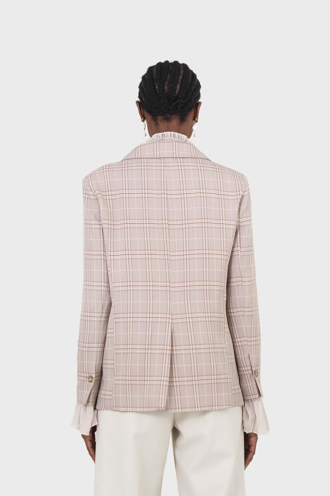 Beige and white checked blazer