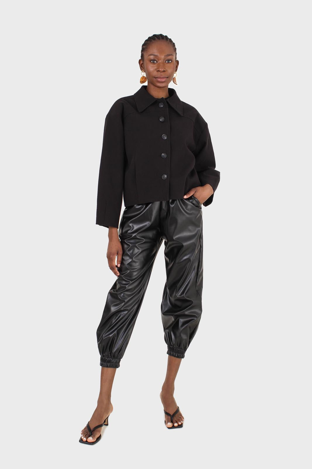 Black patch pocket button up twill jacket