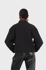 Black patch pocket button up twill jacket