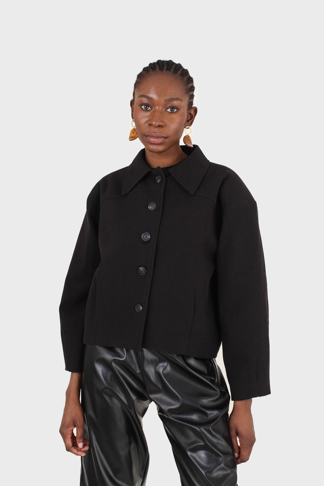 Black patch pocket button up twill jacket