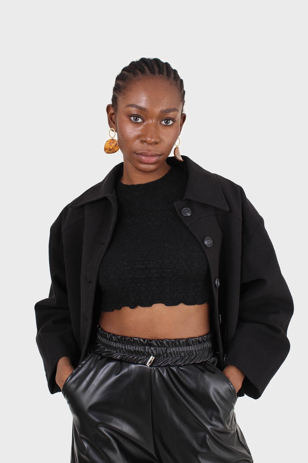 Black patch pocket button up twill jacket