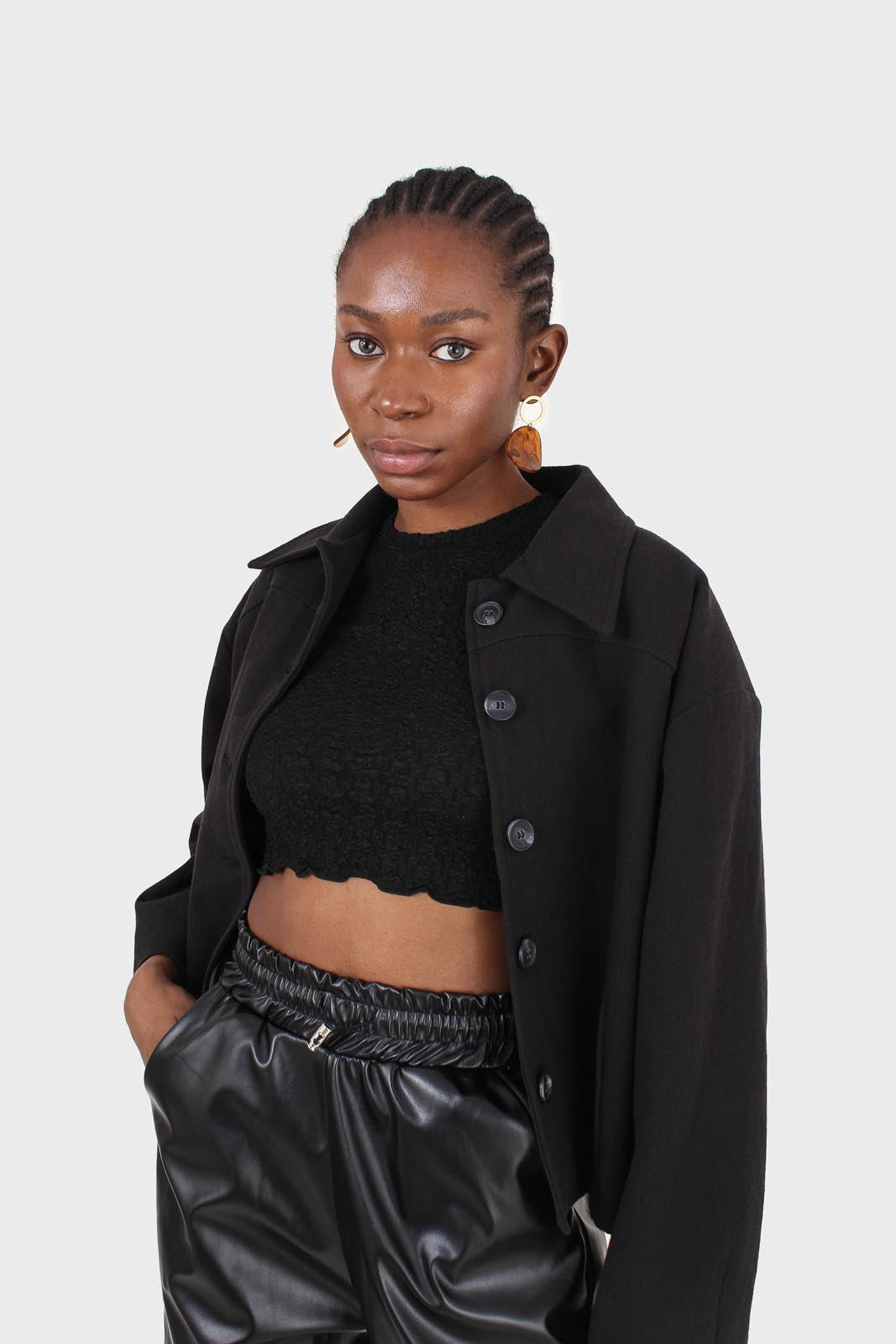 Black patch pocket button up twill jacket