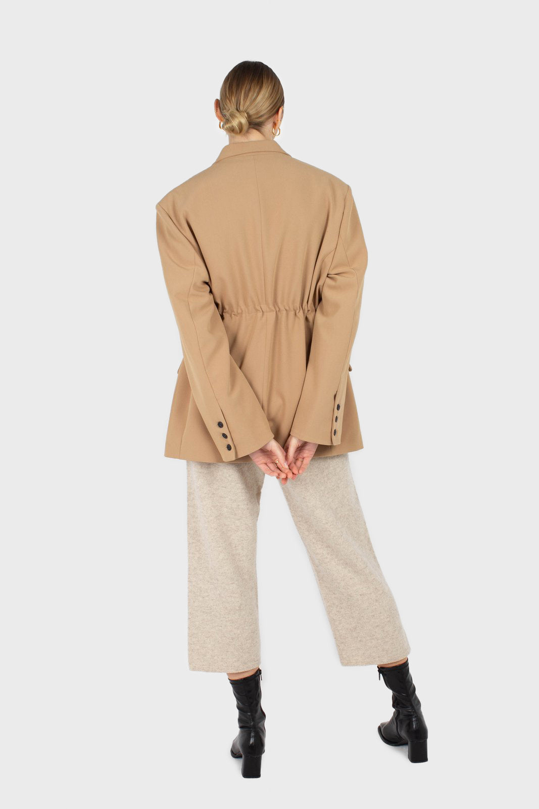Beige drawstring waist blazer