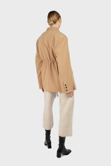 Beige drawstring waist blazer