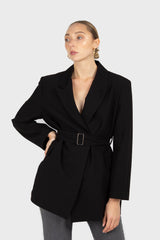 Black belted oversized jacket