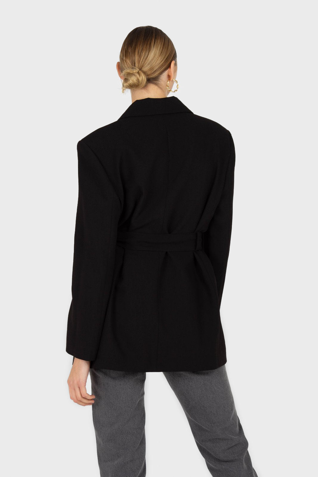 Black belted oversized jacket