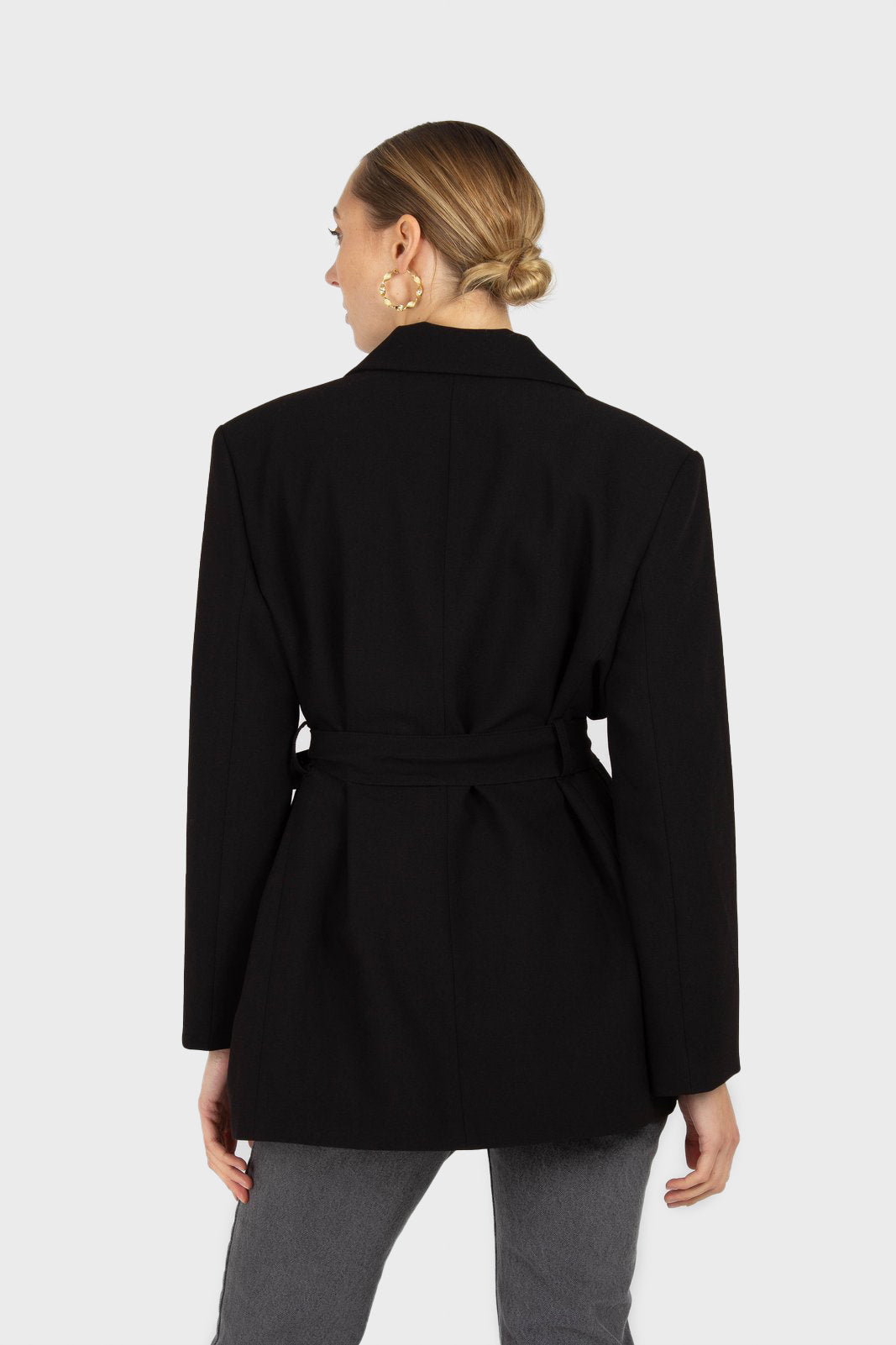 Black belted oversized jacket