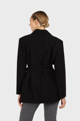 Black belted oversized jacket
