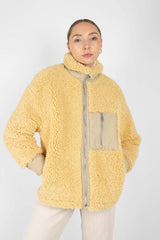 Yellow thick fuzzy contrast zip fleece