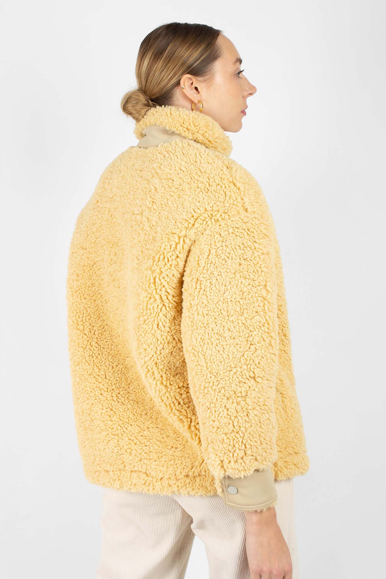 Yellow thick fuzzy contrast zip fleece