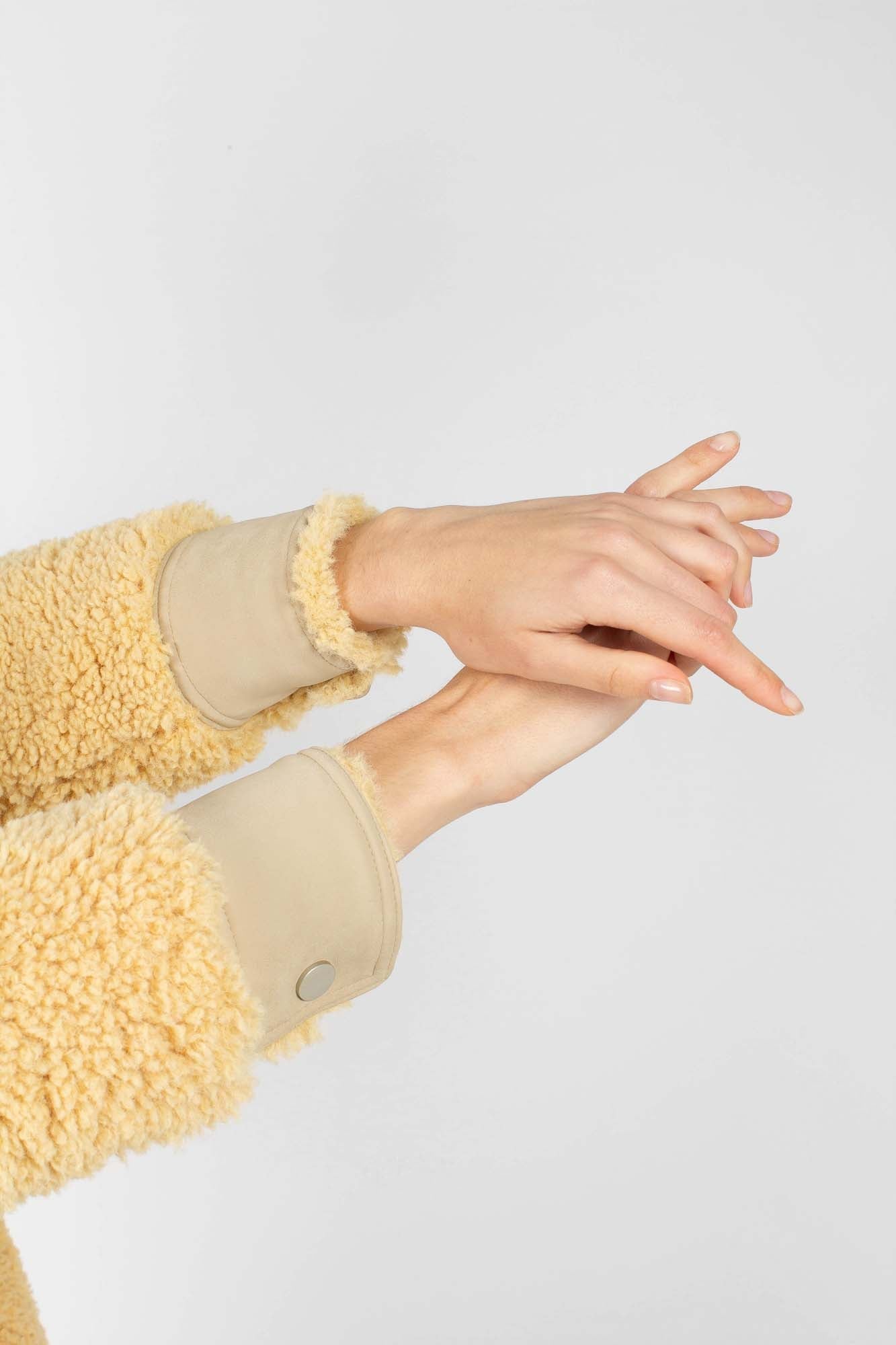Yellow thick fuzzy contrast zip fleece