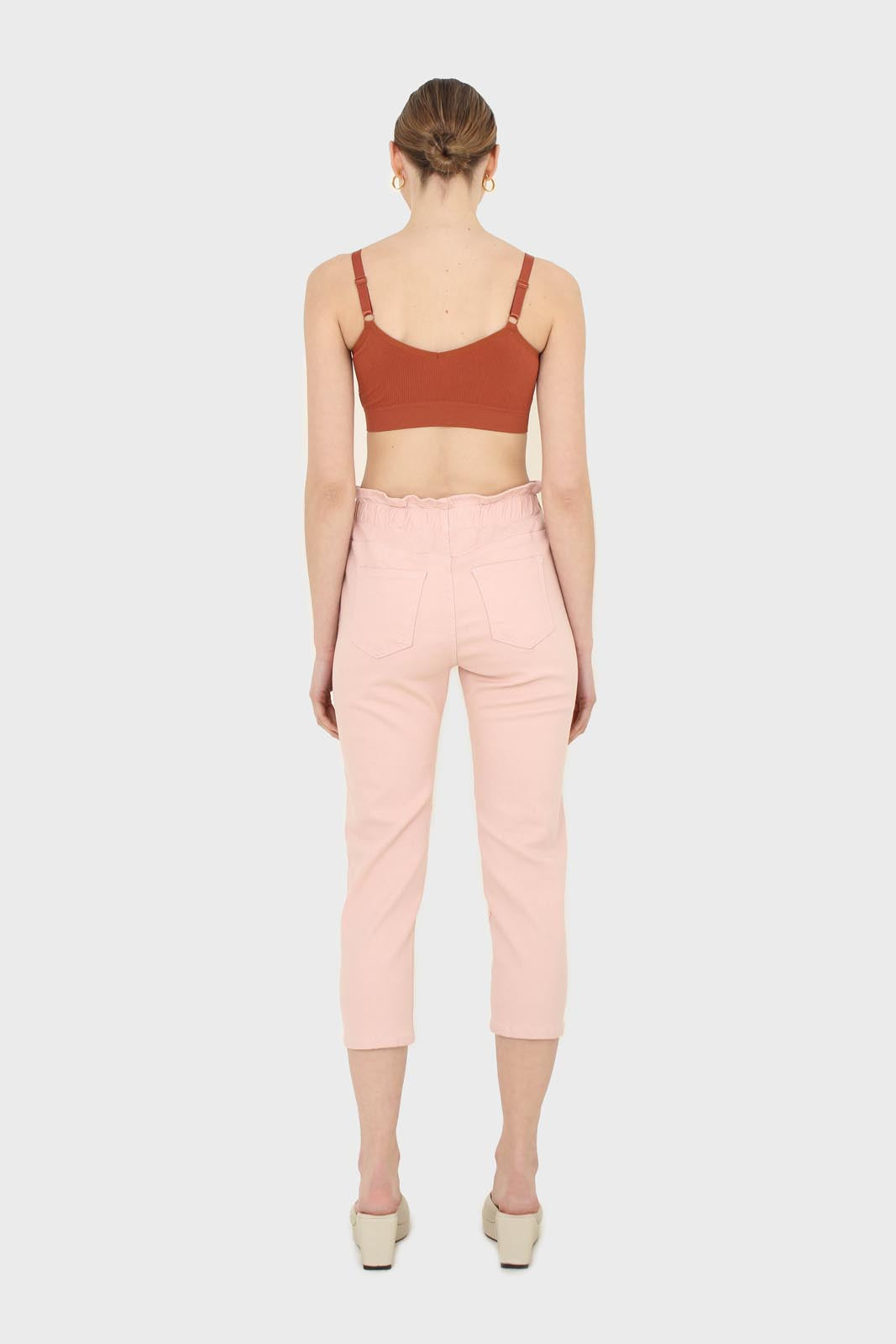 Pink twill ruched waist dart knee jeans - 306