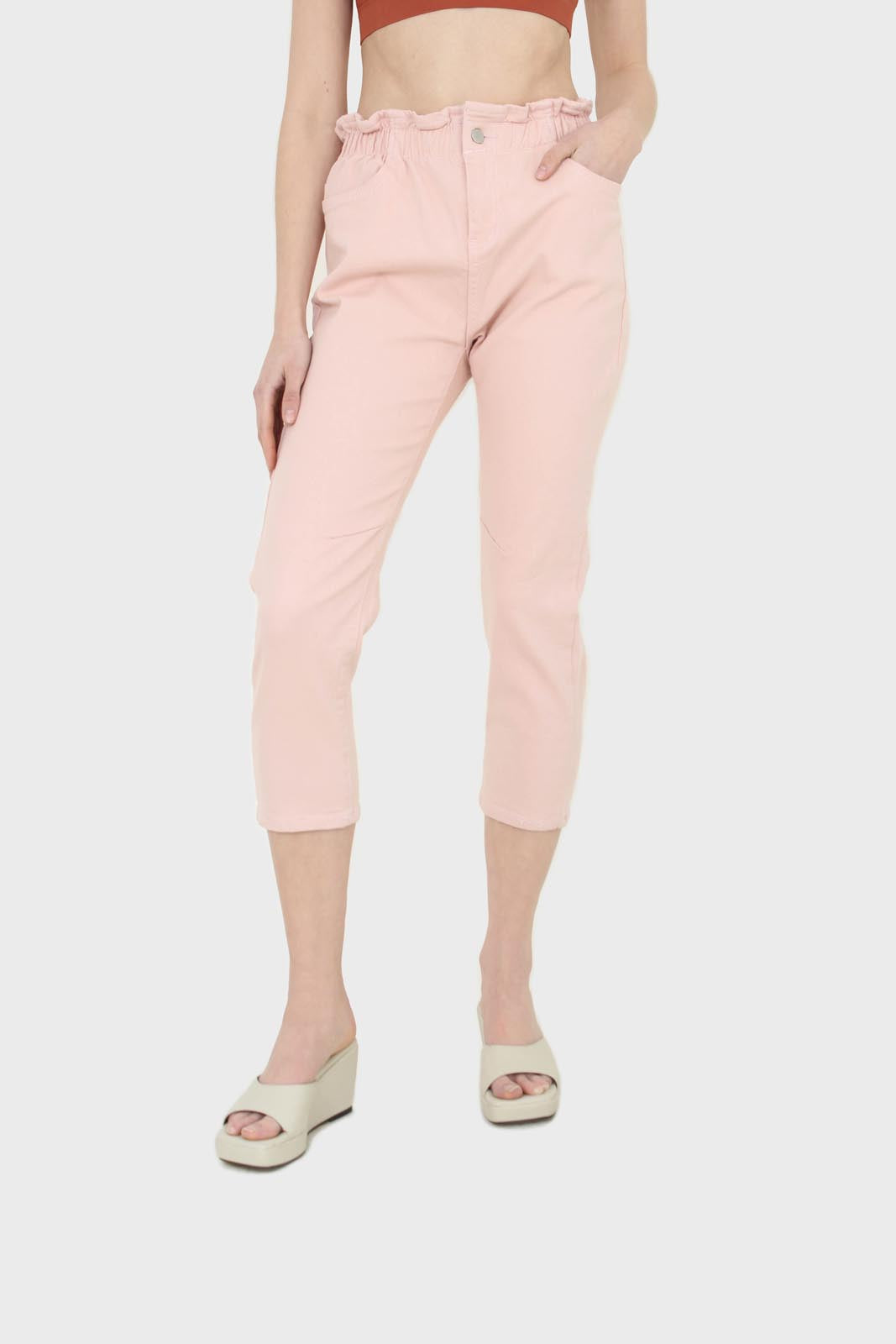 Pink twill ruched waist dart knee jeans - 306