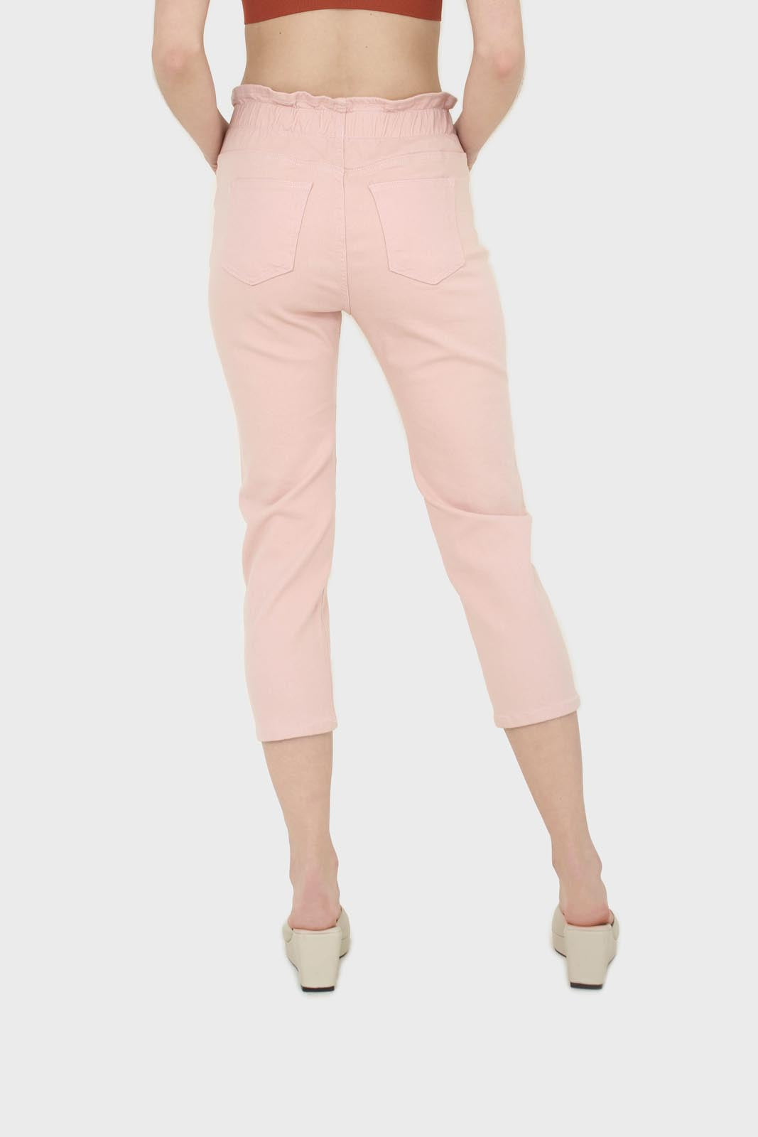 Pink twill ruched waist dart knee jeans - 306