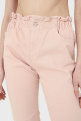 Pink twill ruched waist dart knee jeans - 306