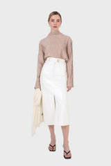 Ivory PVC front slit gold button maxi skirt
