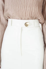 Ivory PVC front slit gold button maxi skirt