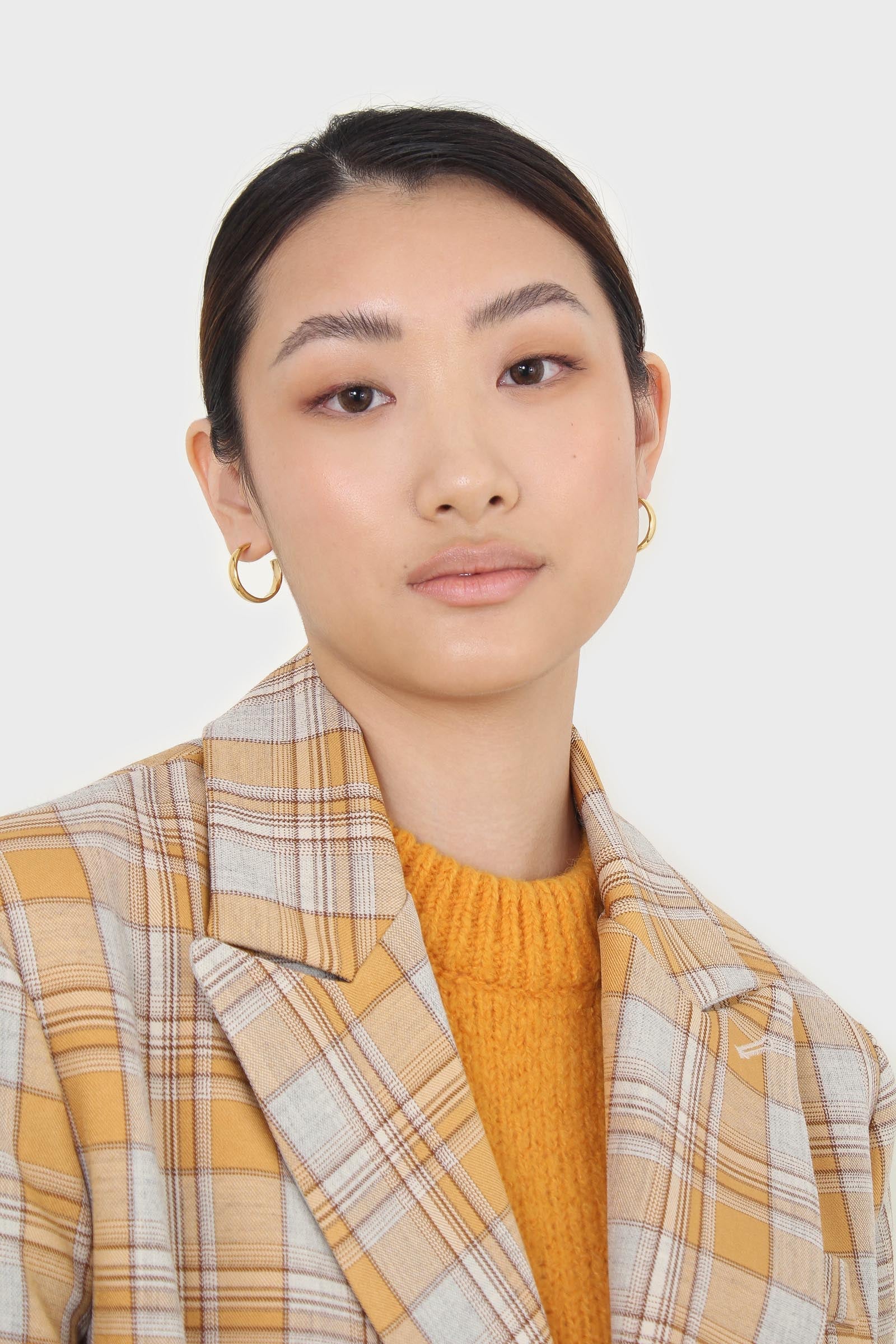 Orange and yellow checked oversized blazer
