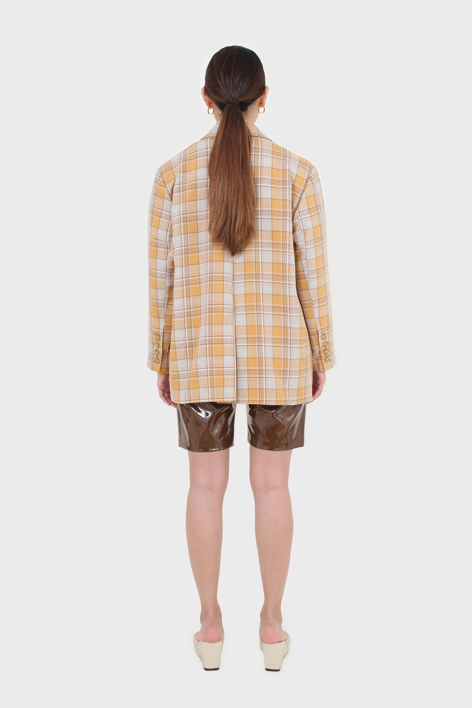 Orange and yellow checked oversized blazer