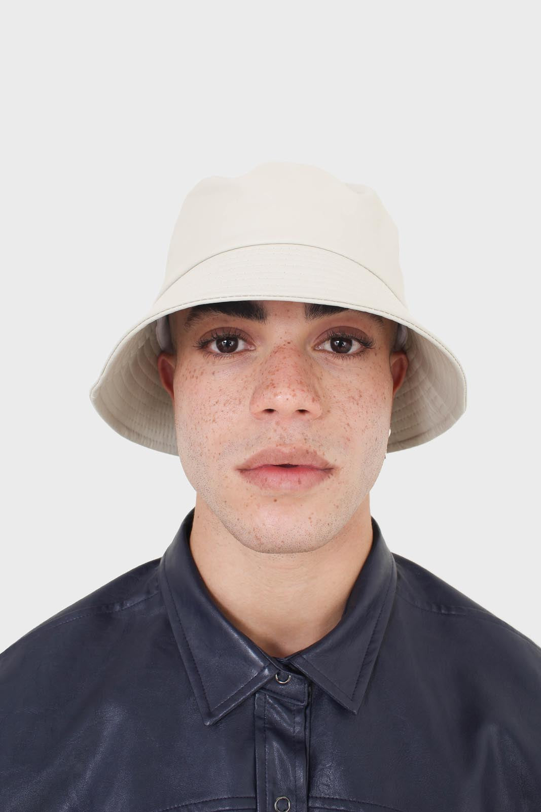 Ivory vegan leather bucket oversized bucket hat