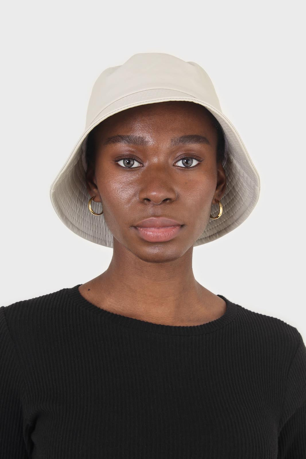 Ivory vegan leather bucket oversized bucket hat