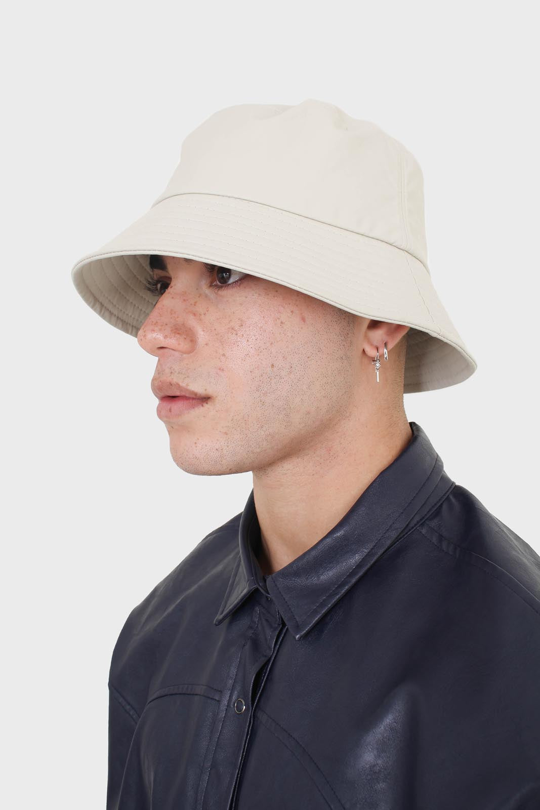 Ivory vegan leather bucket oversized bucket hat