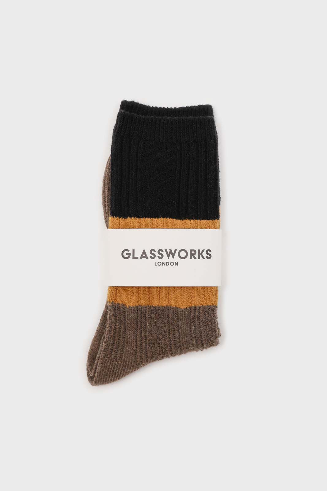 Brown yellow and black triple colorblock socks