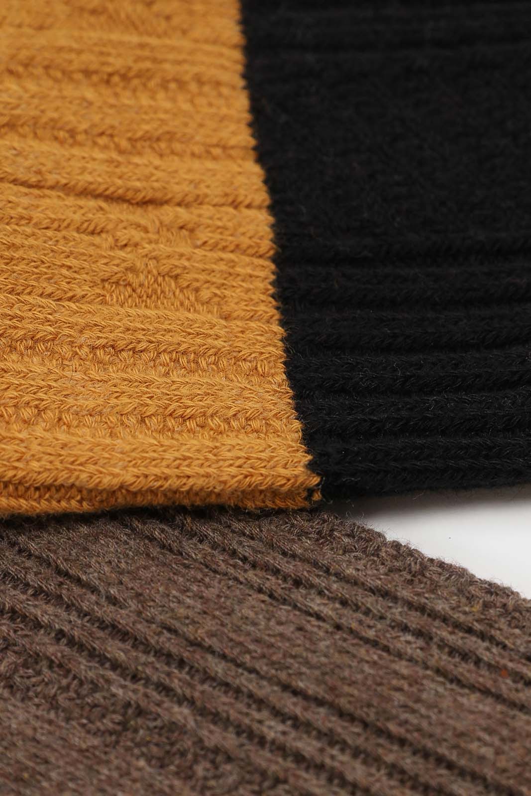 Brown yellow and black triple colorblock socks