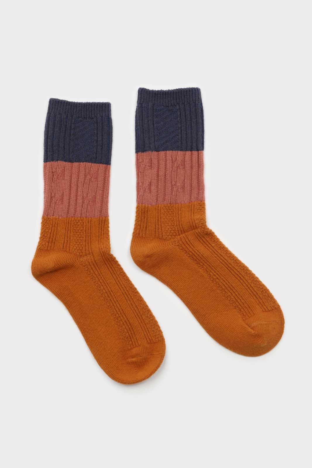 Orange pink and blue triple colorblock socks