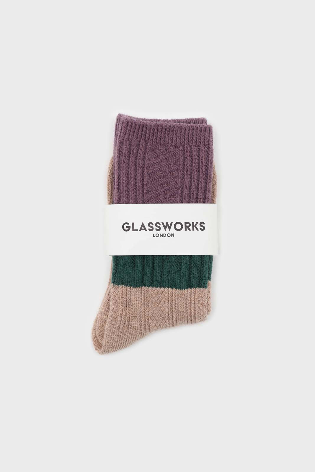Beige green and purple triple colorblock socks