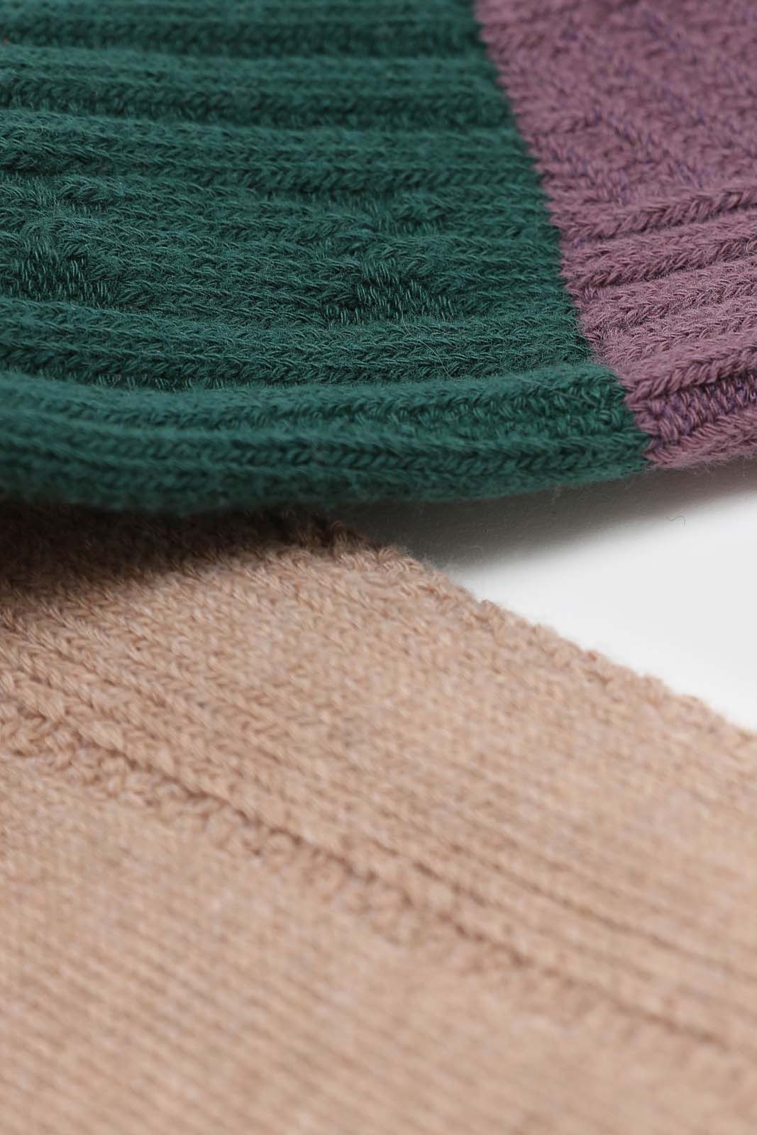 Beige green and purple triple colorblock socks