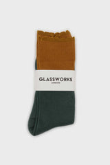 Teal and mustard colorblock long socks